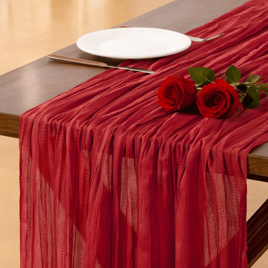 Boho Fall Table Runner, Rust Red Farmhouse Dining Table Deco - view 2