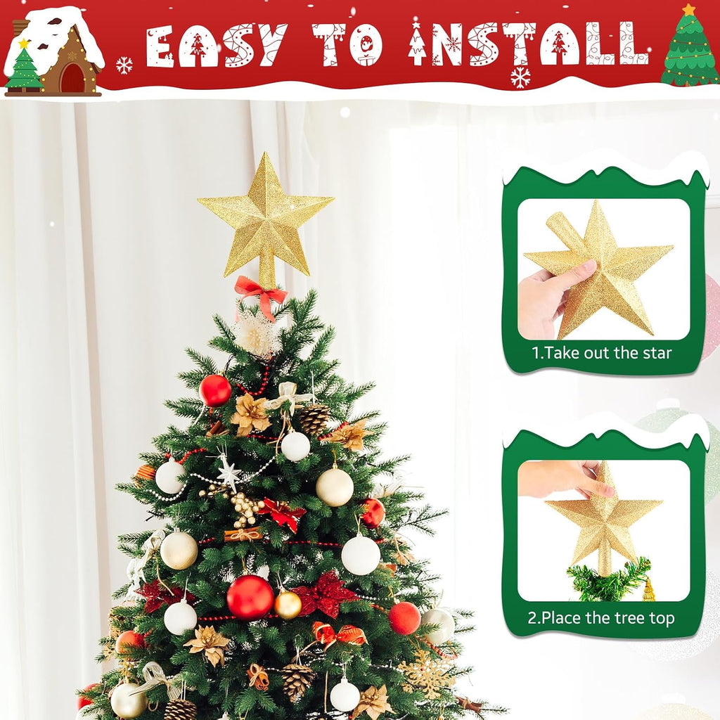 Gold Star Christmas Tree Topper 8 in, Shatterproof Holiday O - view 3