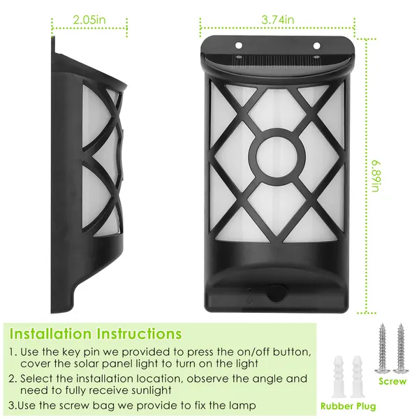 Solar Flickering Flame Wall Light, 96 LED Dancing Flame Outd - view 3