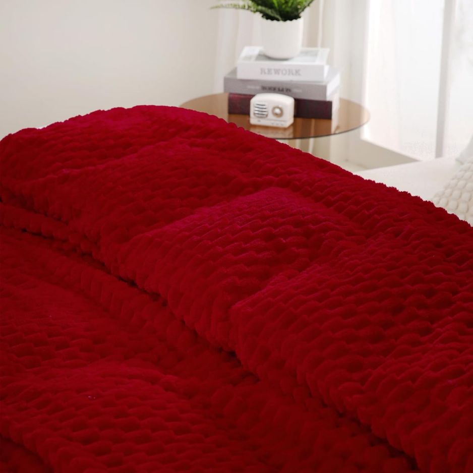 Fuzzy Jacquard Throw Blanket 50x60 in, Red, Soft Decorative  - view 3