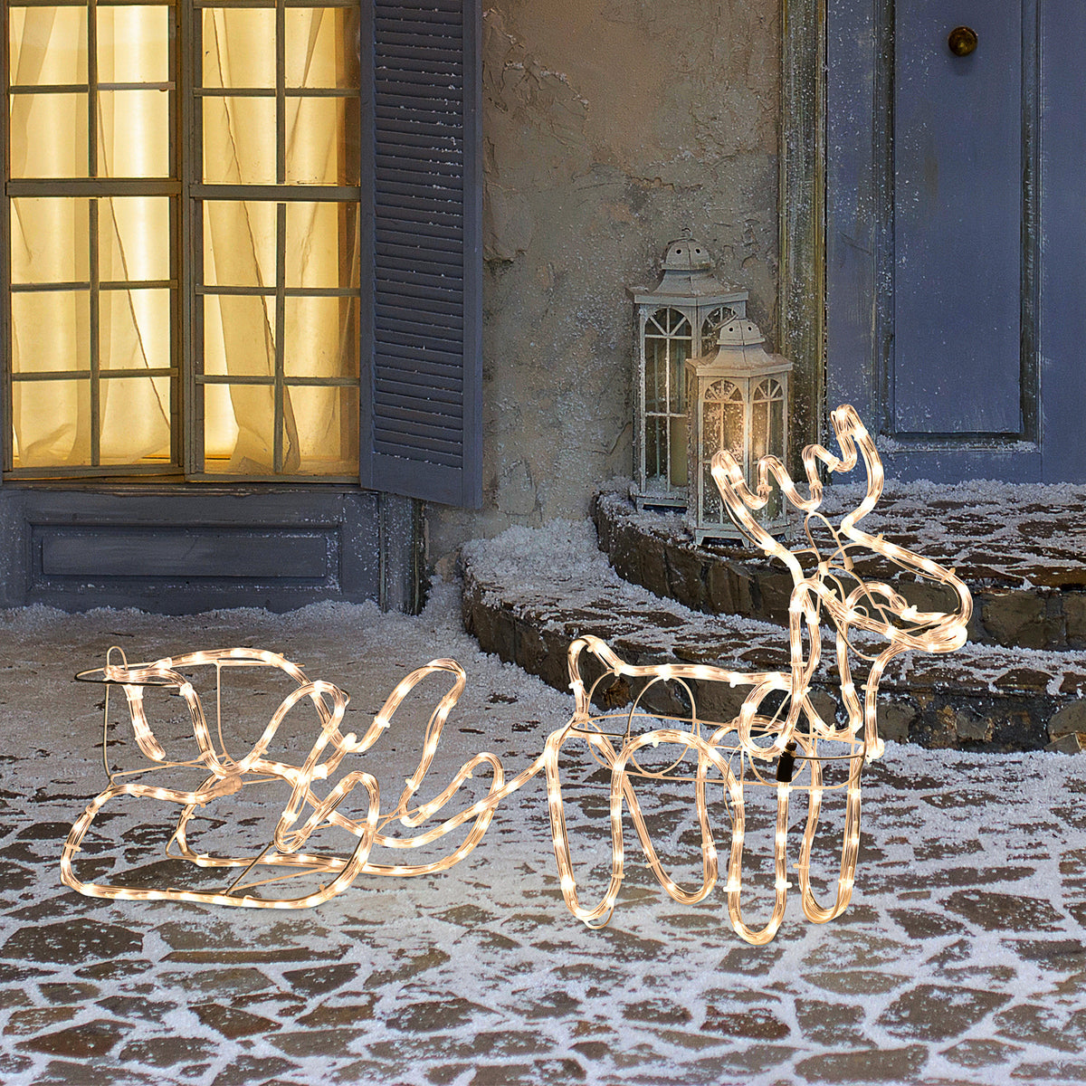 Lighted Reindeer and Sleigh 35 in, Warm White LED Christmas  - view 1