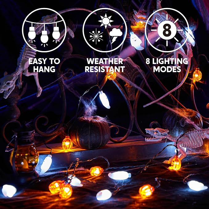 Ghost and Pumpkin String Lights 19.7 ft 30 LED, Battery Oper - view 3