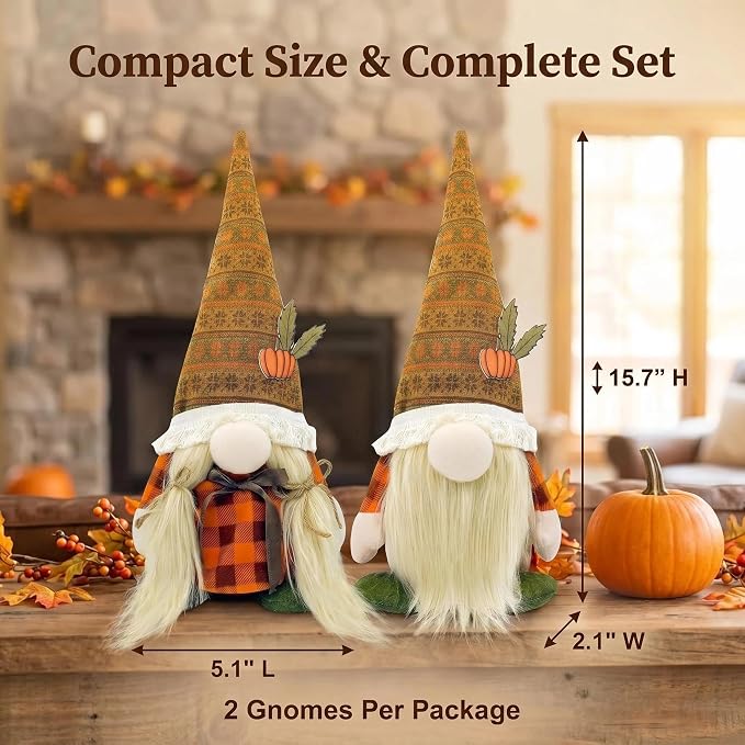 Pumpkin Gnome Figurines, Cute Fall and Thanksgiving Tabletop - view 5