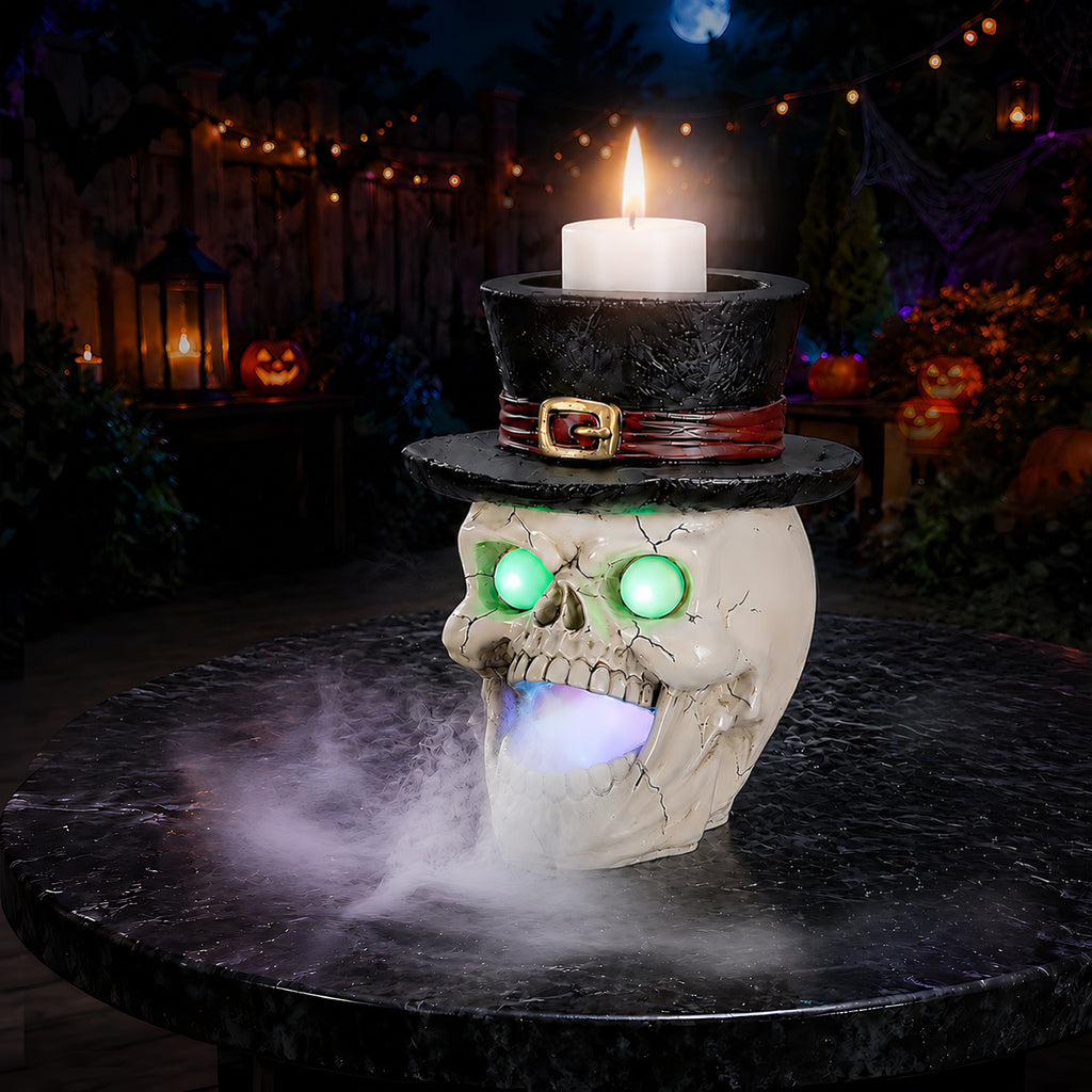 Light-Up Skull with Top Hat and Mist Maker, Spooky Halloween - view 6