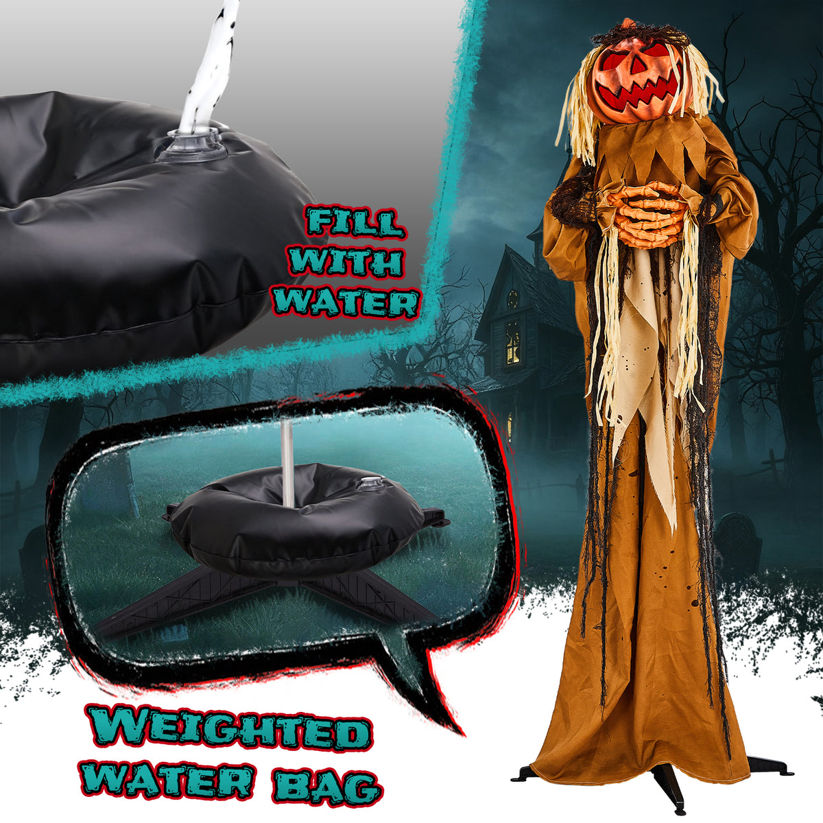 5.5 ft Animated Pumpkin Man with Glowing Head, Sound-Activat - view 3