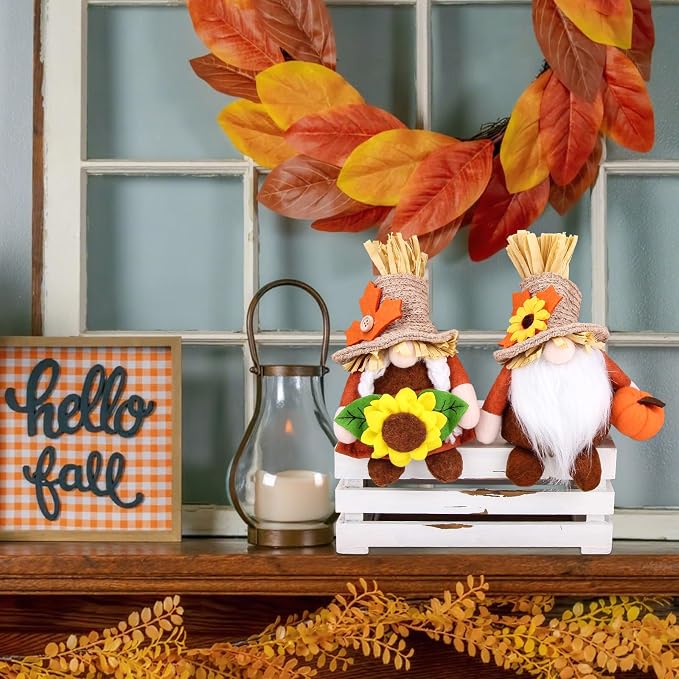 Plush Fall Gnomes 2-Pack with Pumpkin and Maple Leaves, Autu - view 1