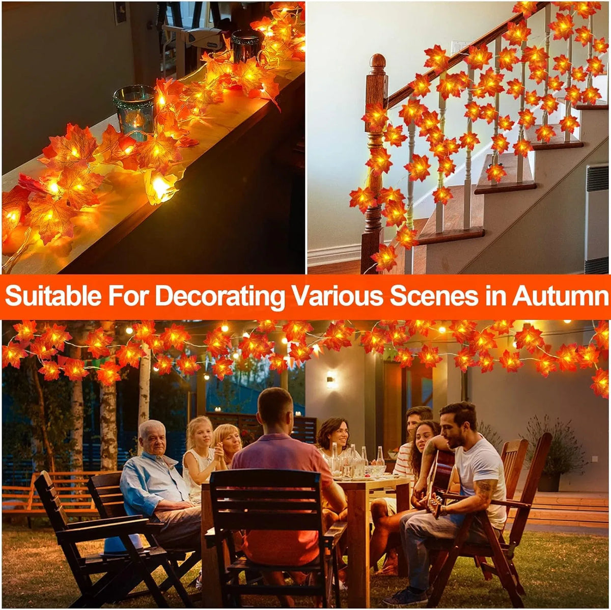 Fall Leaf Garland Lights 3-Pack with Timer, 30 ft 60 LED Aut - view 2
