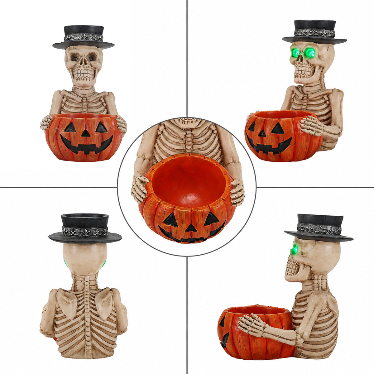Light-Up Skeleton Figurine with Pumpkin Candy Bowl and Candl - view 5