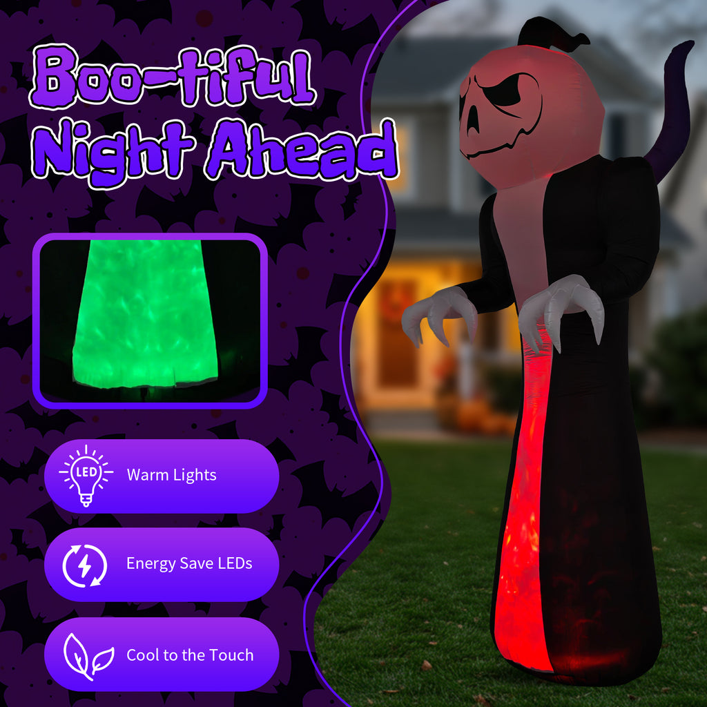 12 ft Inflatable Pumpkin-Head Grim Reaper with Flame Light,  - view 2