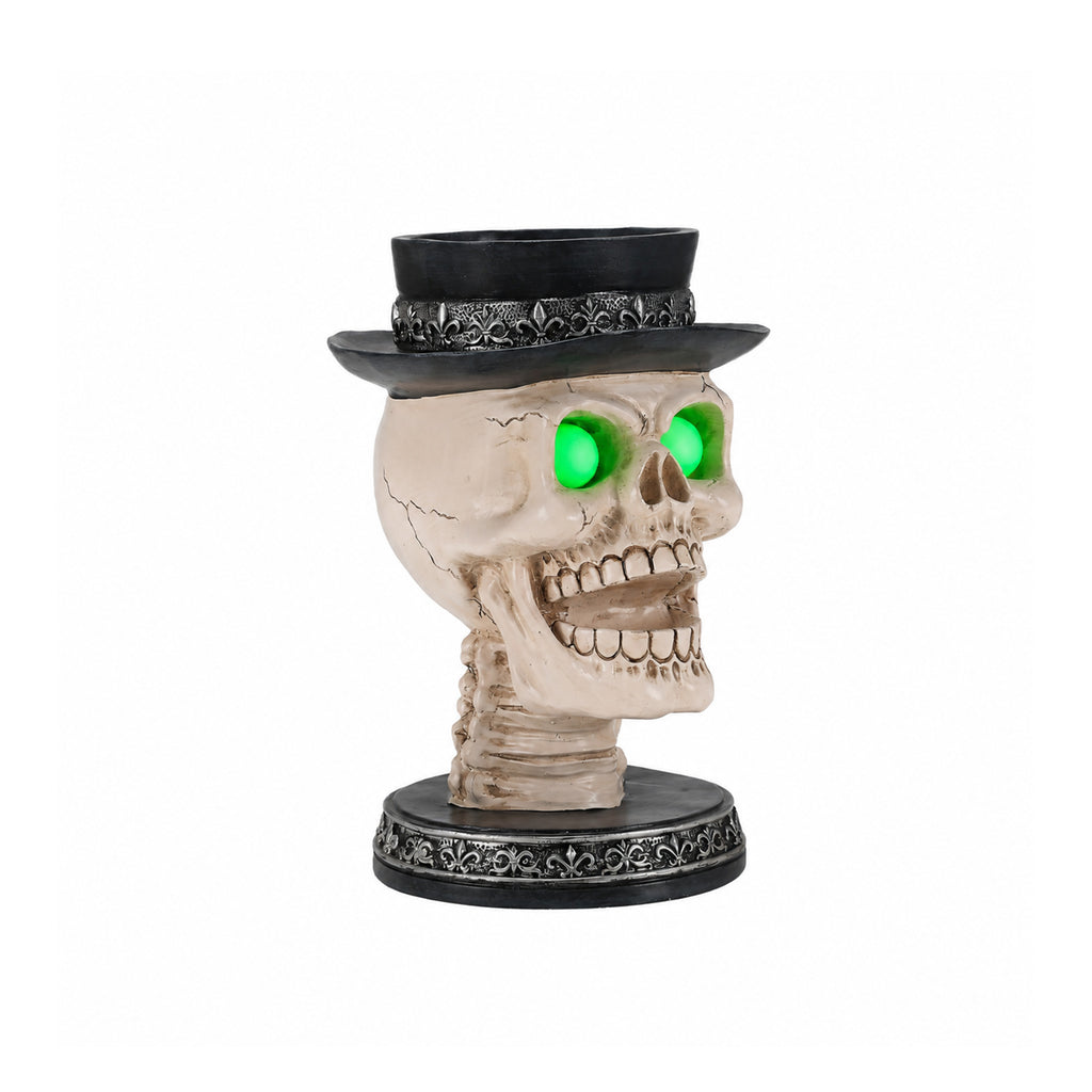 Skull Candle Holder with Glowing Green Eyes, Gothic Hallowee - view 4