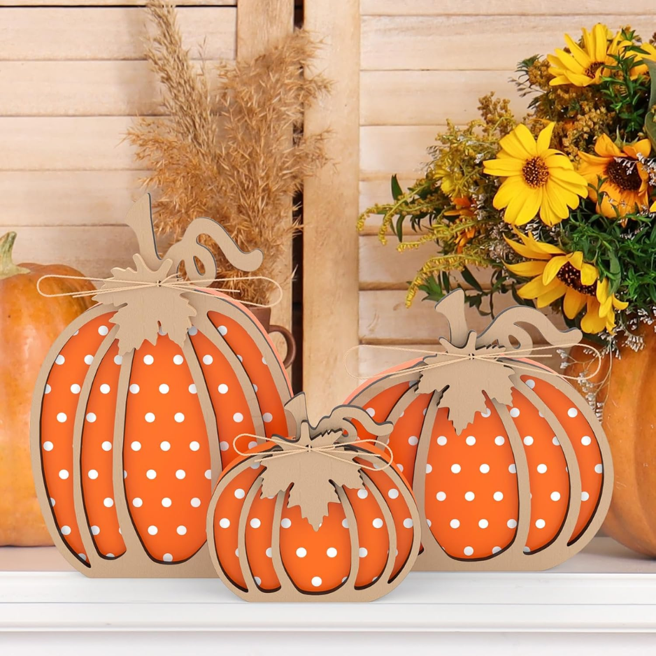Handmade Wooden Pumpkins 3-Piece Set, Rustic Fall and Thanks - view 5