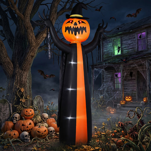 10 ft Inflatable Pumpkin Ghost in Cape with Rotating Head an - view 1