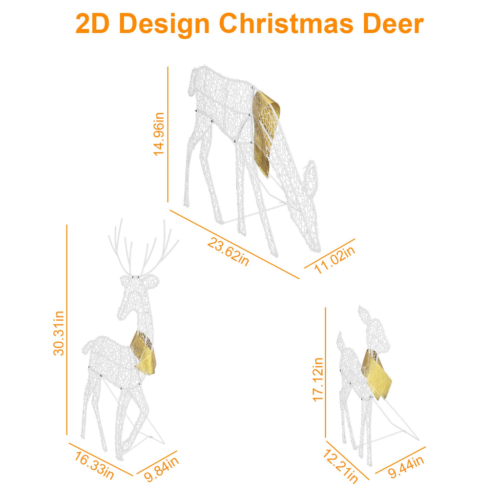 Lighted 2D Reindeer Family Set of 3, Warm White Christmas Ya - view 1