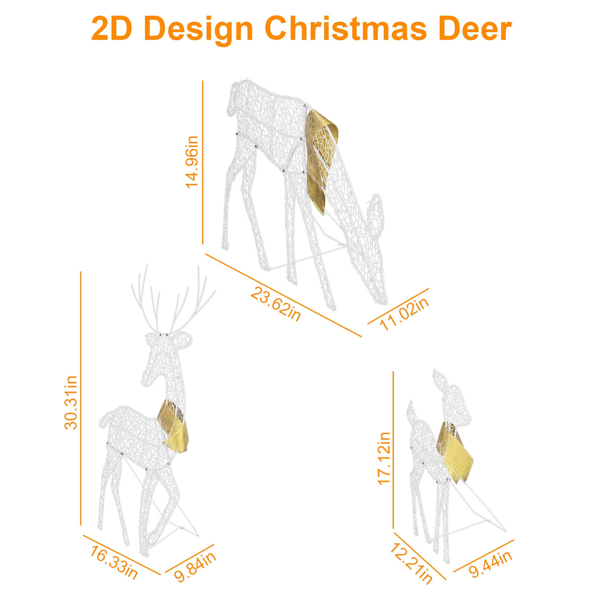 Lighted 2D Reindeer Family Set of 3, Warm White Christmas Ya - view 1