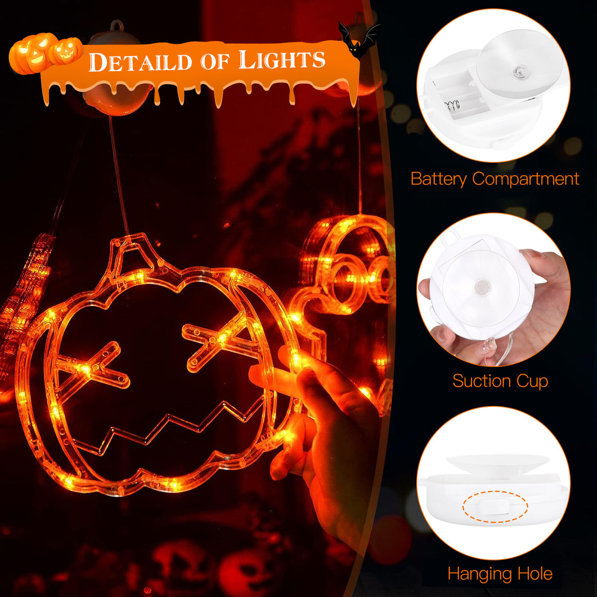 Halloween Window Lights 3-Pack, Spider, Witch Hat and Pumpki - view 6