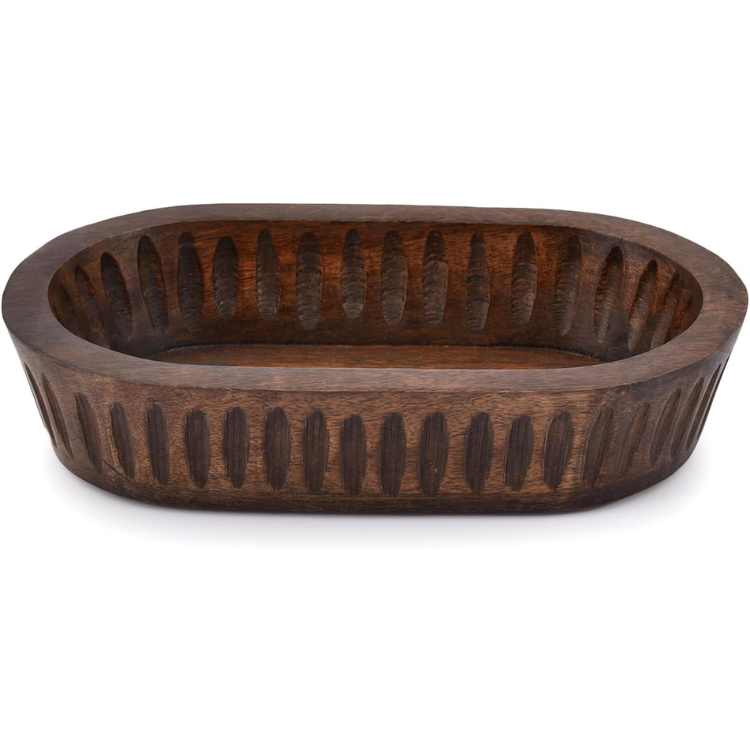 Mango Wood Decorative Bowl, Long Rustic Table Centerpiece Tr - view 1