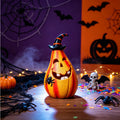 Light-Up Resin Pumpkin with Witch Hat and Spider, Halloween  - view 1