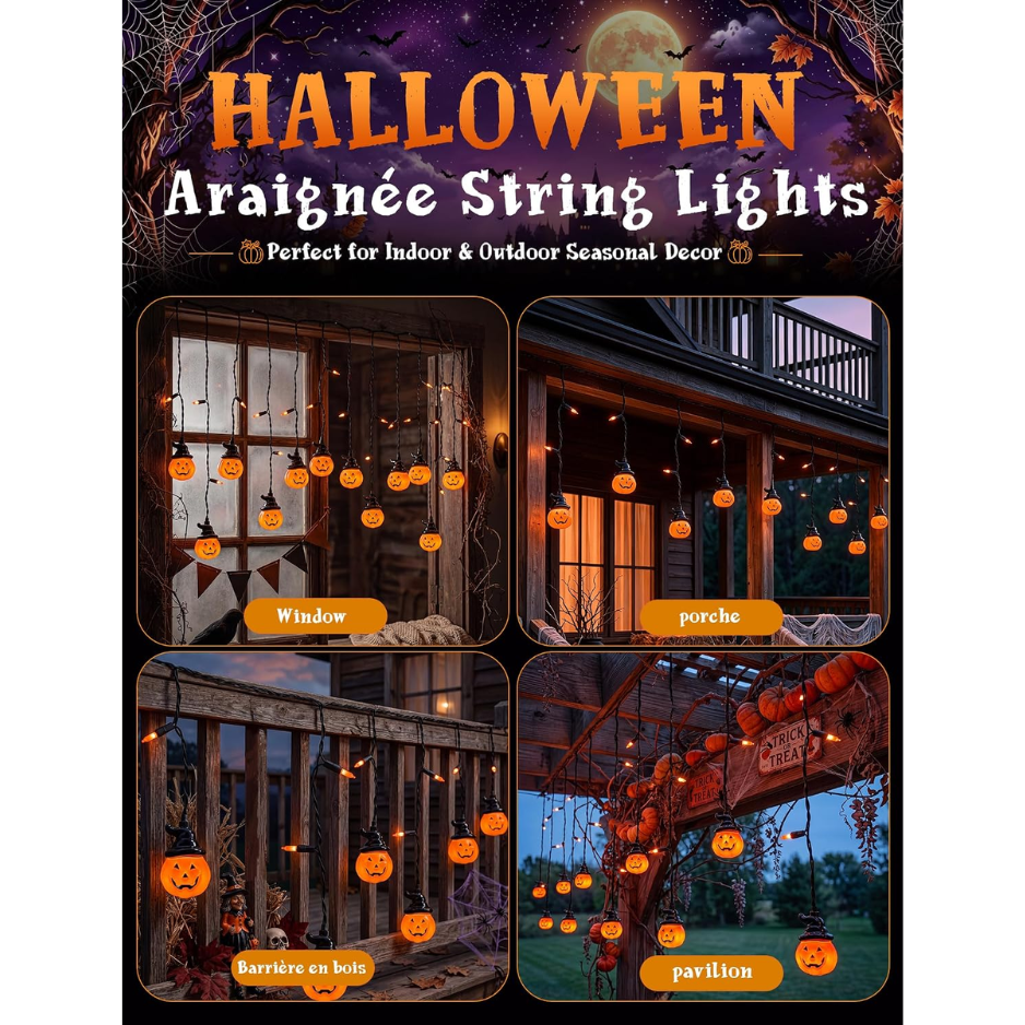 Pumpkin Curtain String Lights 25 LED, Plug-In Halloween Wind - view 3