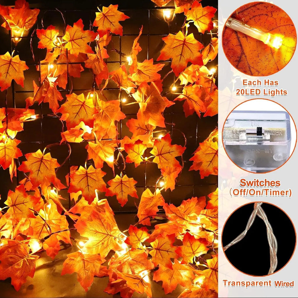 Fall Leaf Garland Lights 3-Pack with Timer, 30 ft 60 LED Aut - view 5