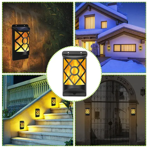 Solar Flickering Flame Wall Light, 96 LED Dancing Flame Outd - view 4