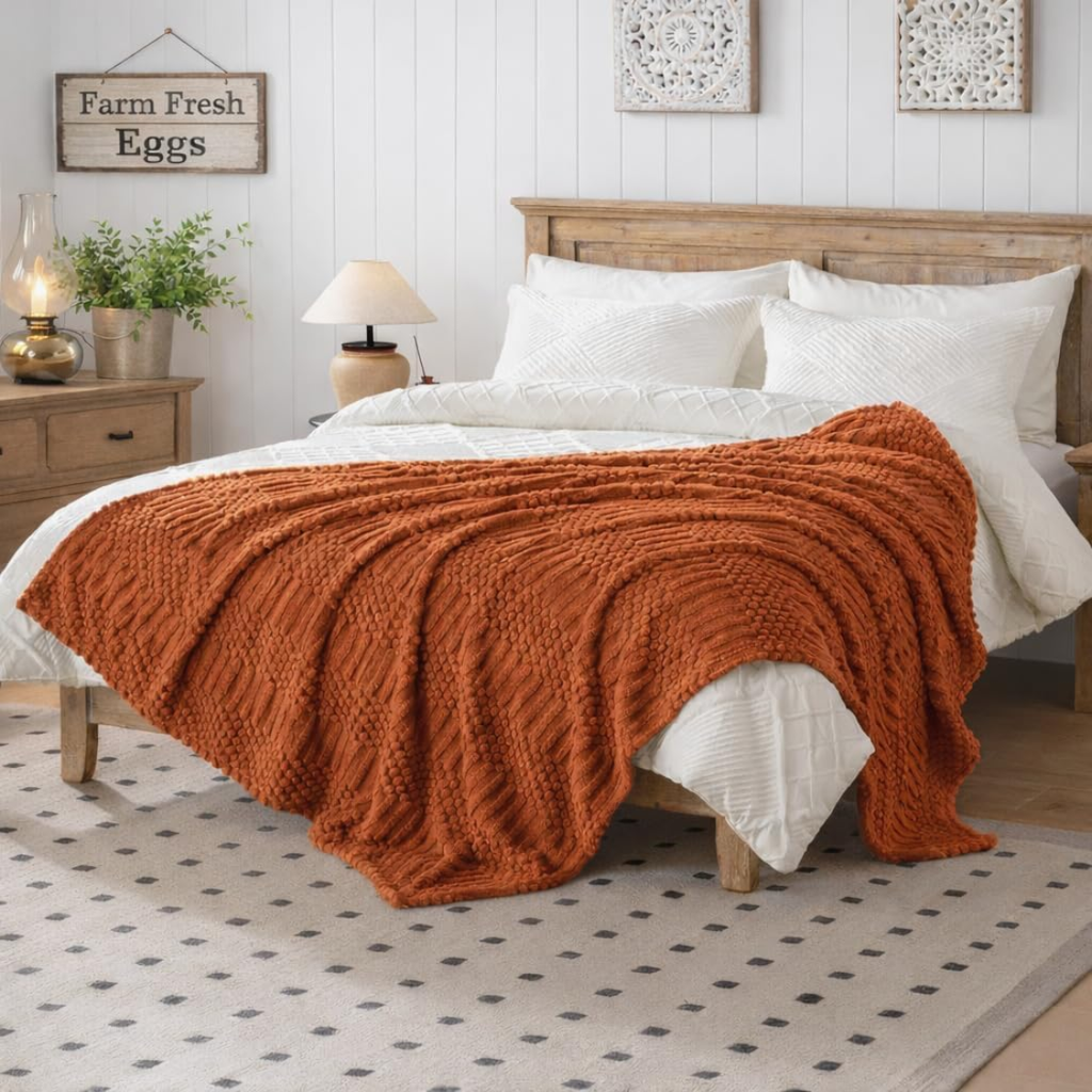 Rust Fleece Throw Blanket, Soft Fluffy Cozy Throw for Sofa,  - view 2