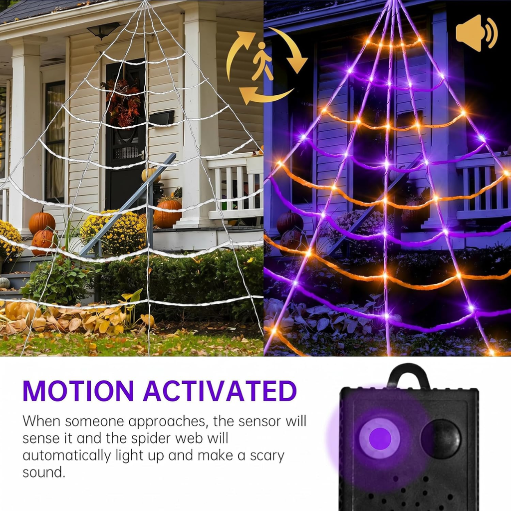 Lighted Spider Web 150 LED, Motion-Activated Halloween Yard  - view 5