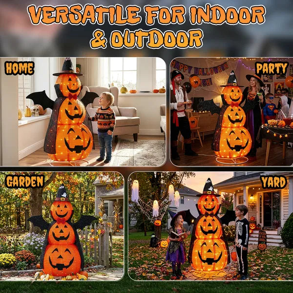 5 ft Lighted Fabric Pumpkin Tower with Cape and Wings, 130 L - view 3