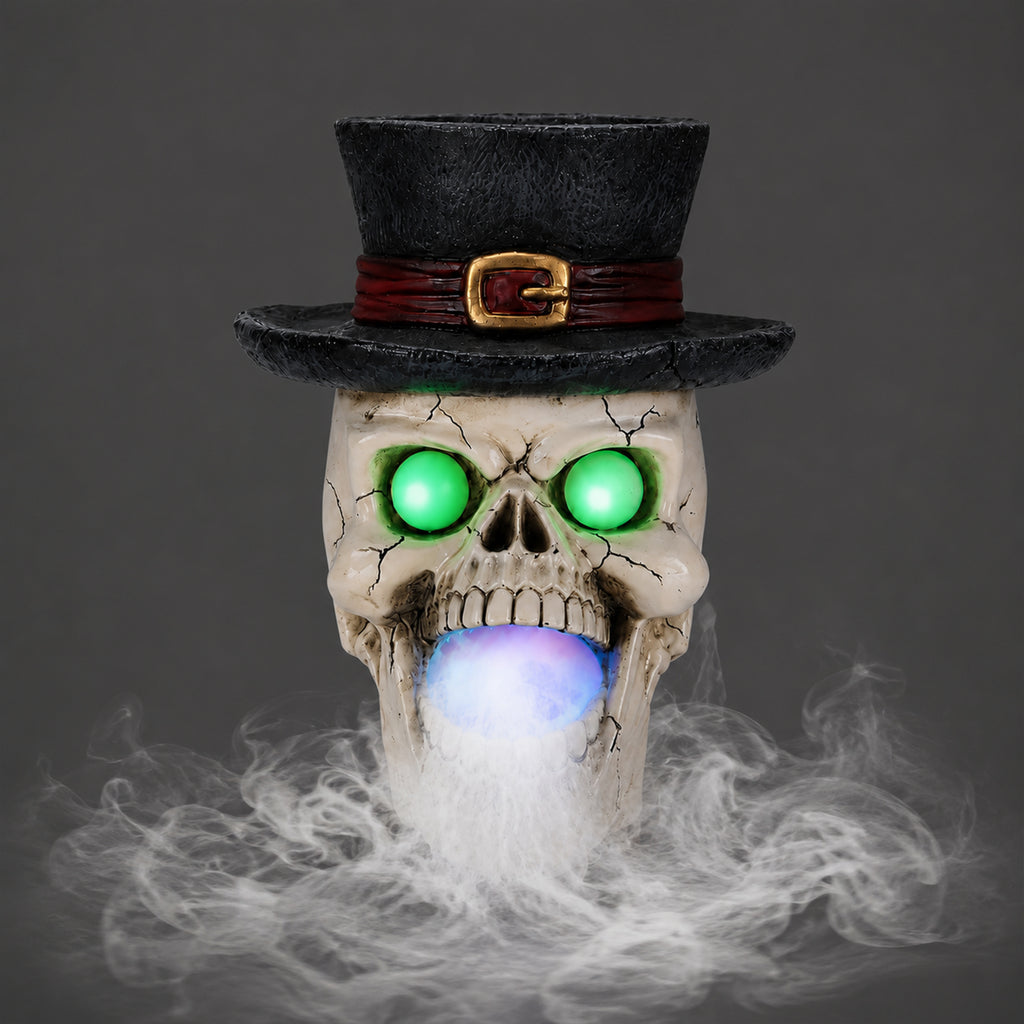 Light-Up Skull with Top Hat and Mist Maker, Spooky Halloween - view 1
