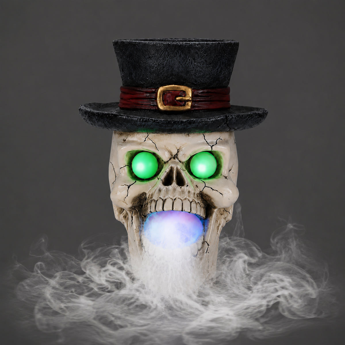Light-Up Skull with Top Hat and Mist Maker, Spooky Halloween - view 1