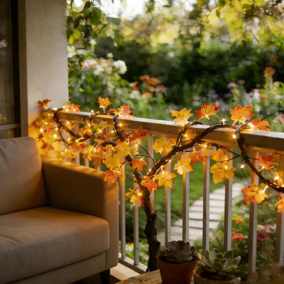 Maple Leaf Branch Lights 4.2 ft 48 LED with Remote, Warm Fal - view 5