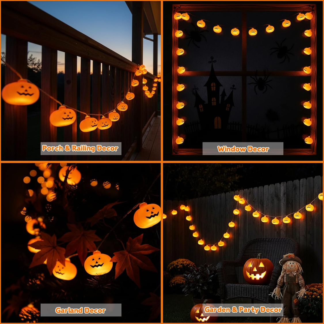 3D Pumpkin String Lights 10 ft 20 LED, Waterproof Indoor Out - view 2