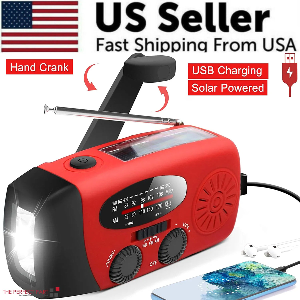 Hand Crank Solar Emergency Radio with Flashlight and 1000mAh - view 4
