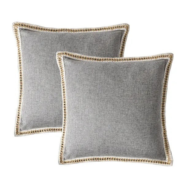 Linen Throw Pillow Covers 20x20 Set of 2, Burlap Trim Farmho - view 5