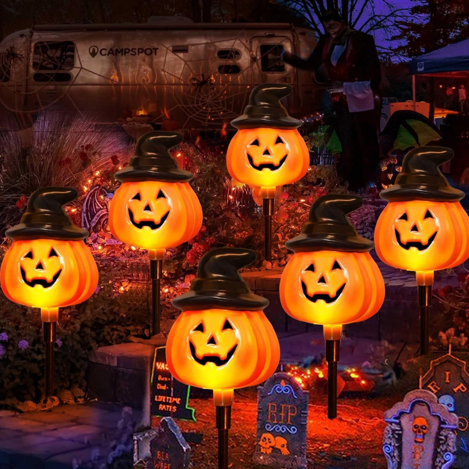 Solar Jack-o-Lantern Stake Lights 6-Pack, Orange Halloween P - view 4