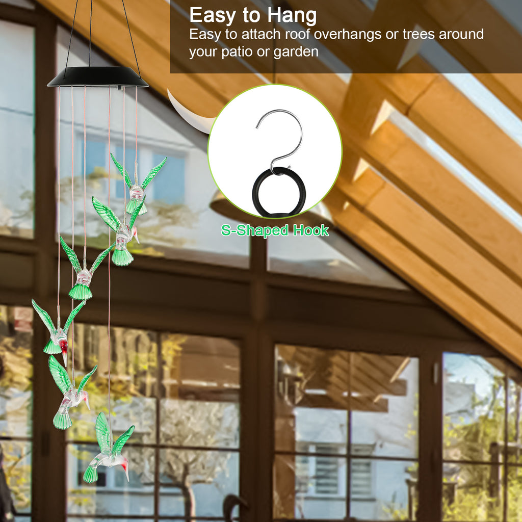 Solar Hummingbird Wind Chime Light, Color-Changing LED Garde - view 2