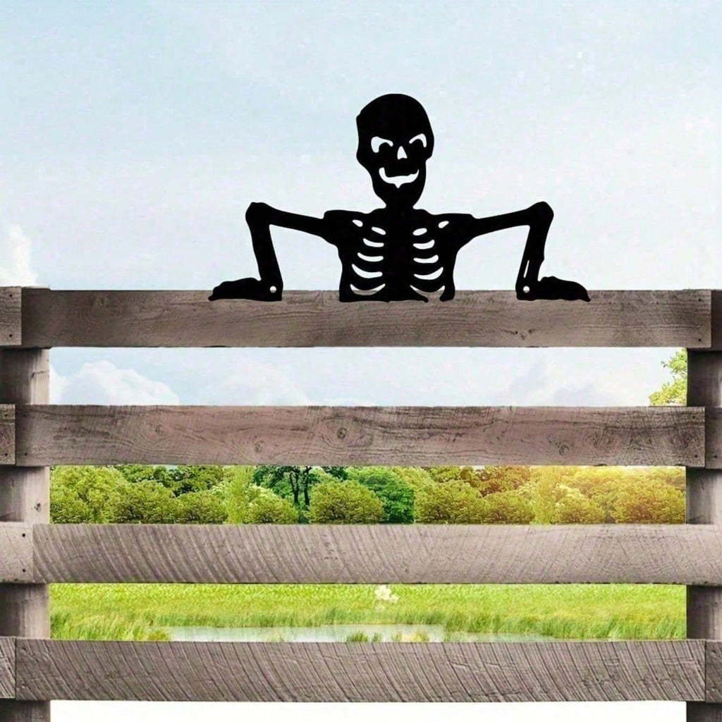 Peeking Skeleton Metal Silhouette, Halloween Wall, Fence or  - view 4