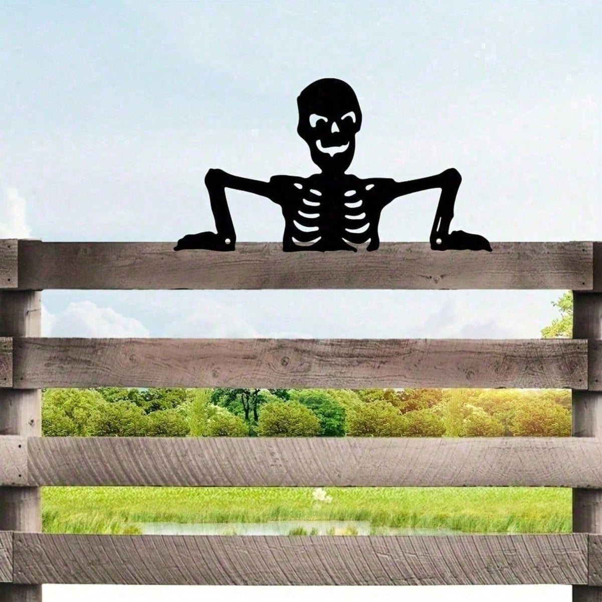 Peeking Skeleton Metal Silhouette, Halloween Wall, Fence or  - view 4