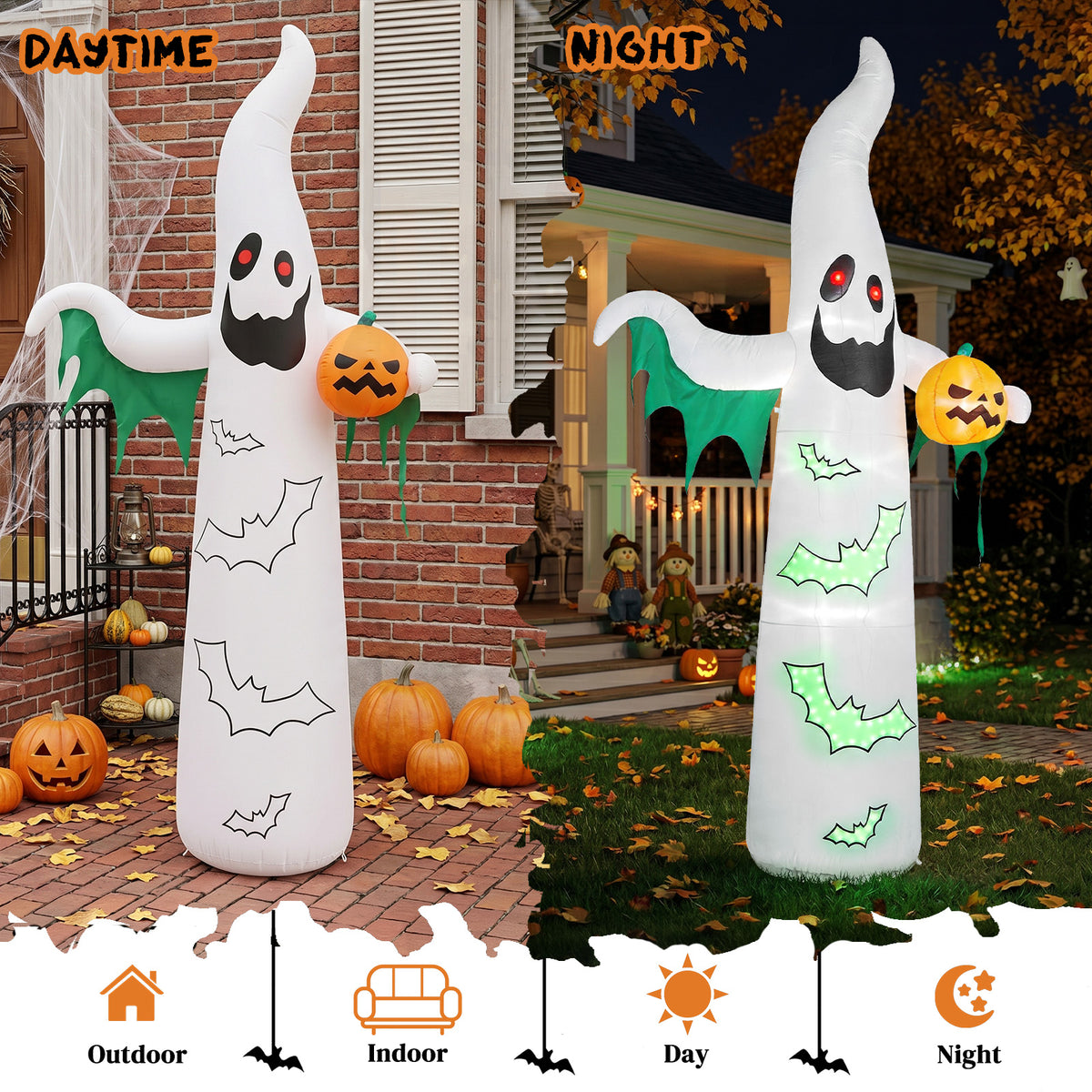 12 ft Inflatable Ghosts and Bats with Flashing LED Lights, H - view 4