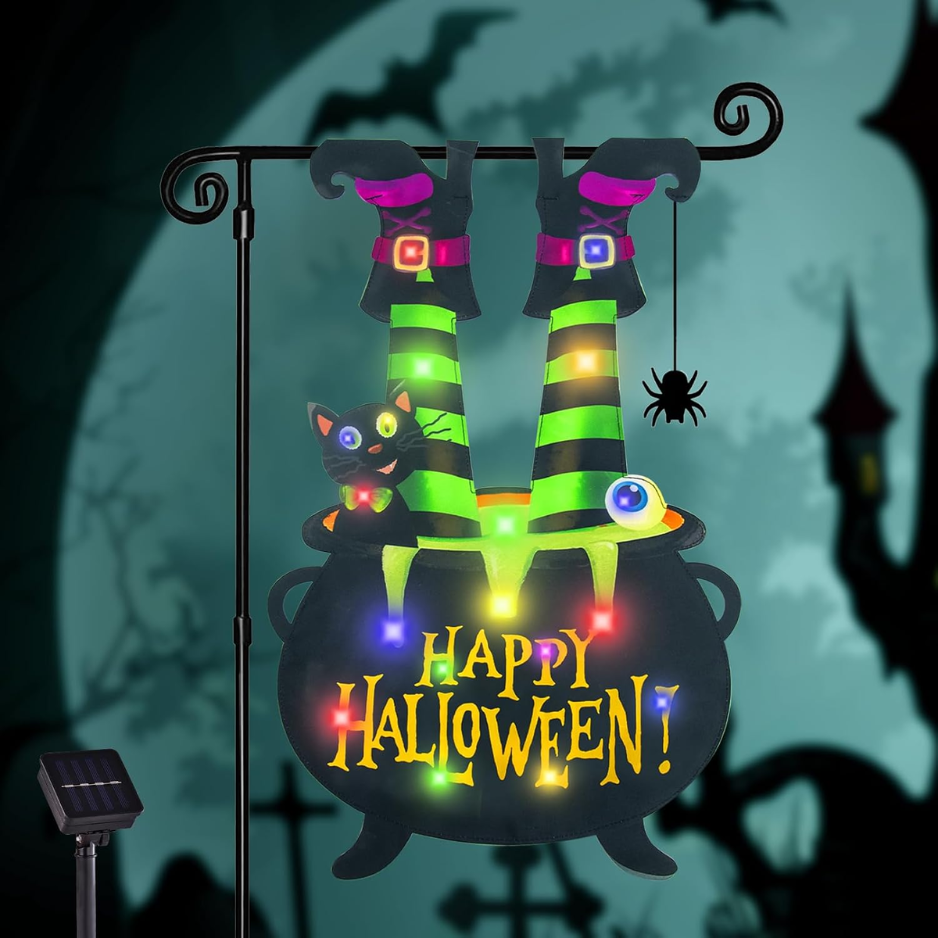 Lighted Halloween Garden Flag with Witch Feet, 12x18 in Yard - view 1