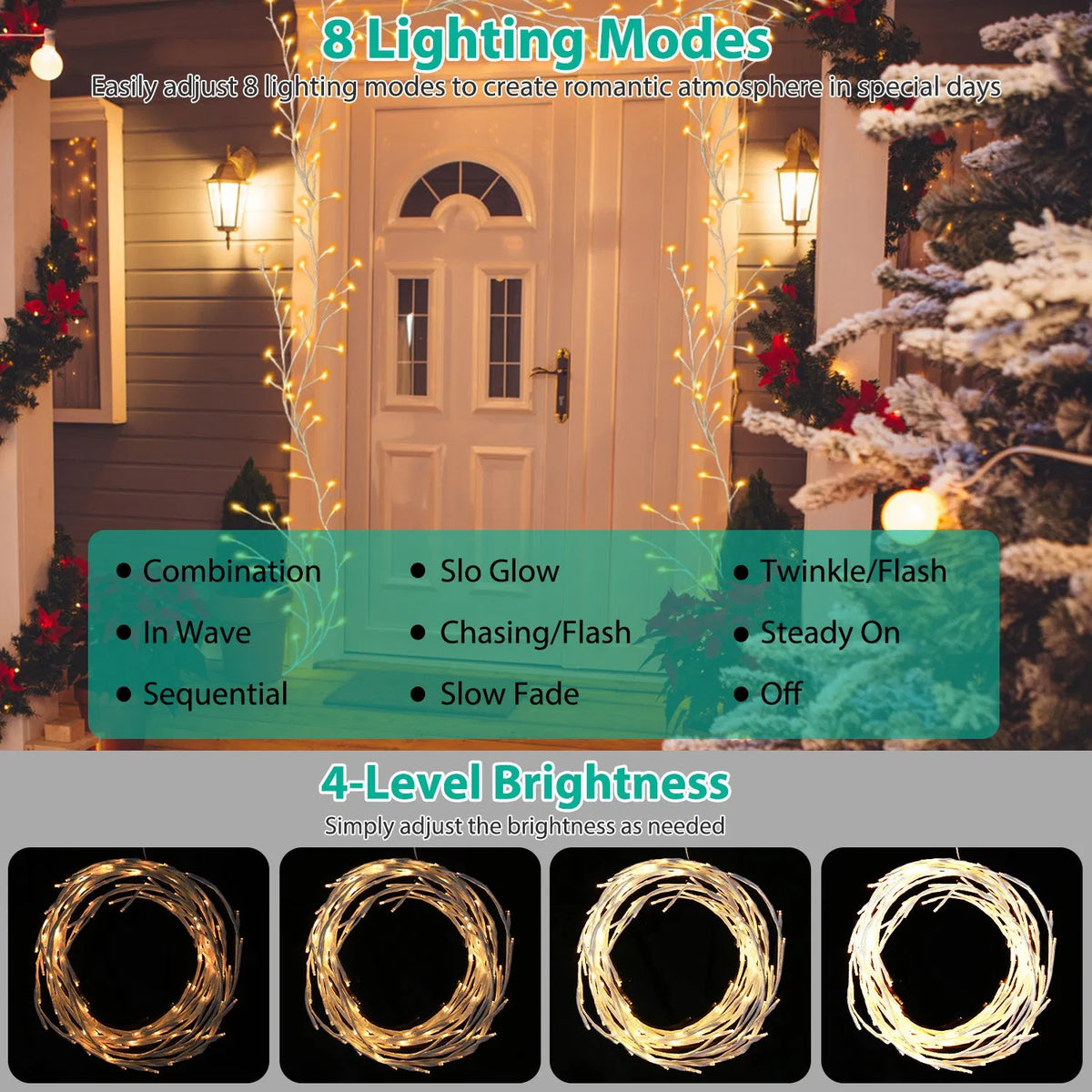 Lighted Birch Garland 7.9 ft 144 LED with Remote and Timer,  - view 1