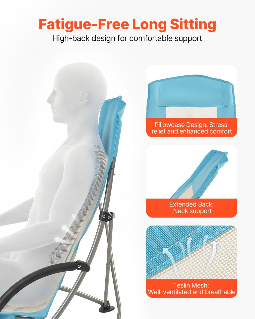 High Back Folding Beach and Camping Chair with Mesh Back, Cu - view 3