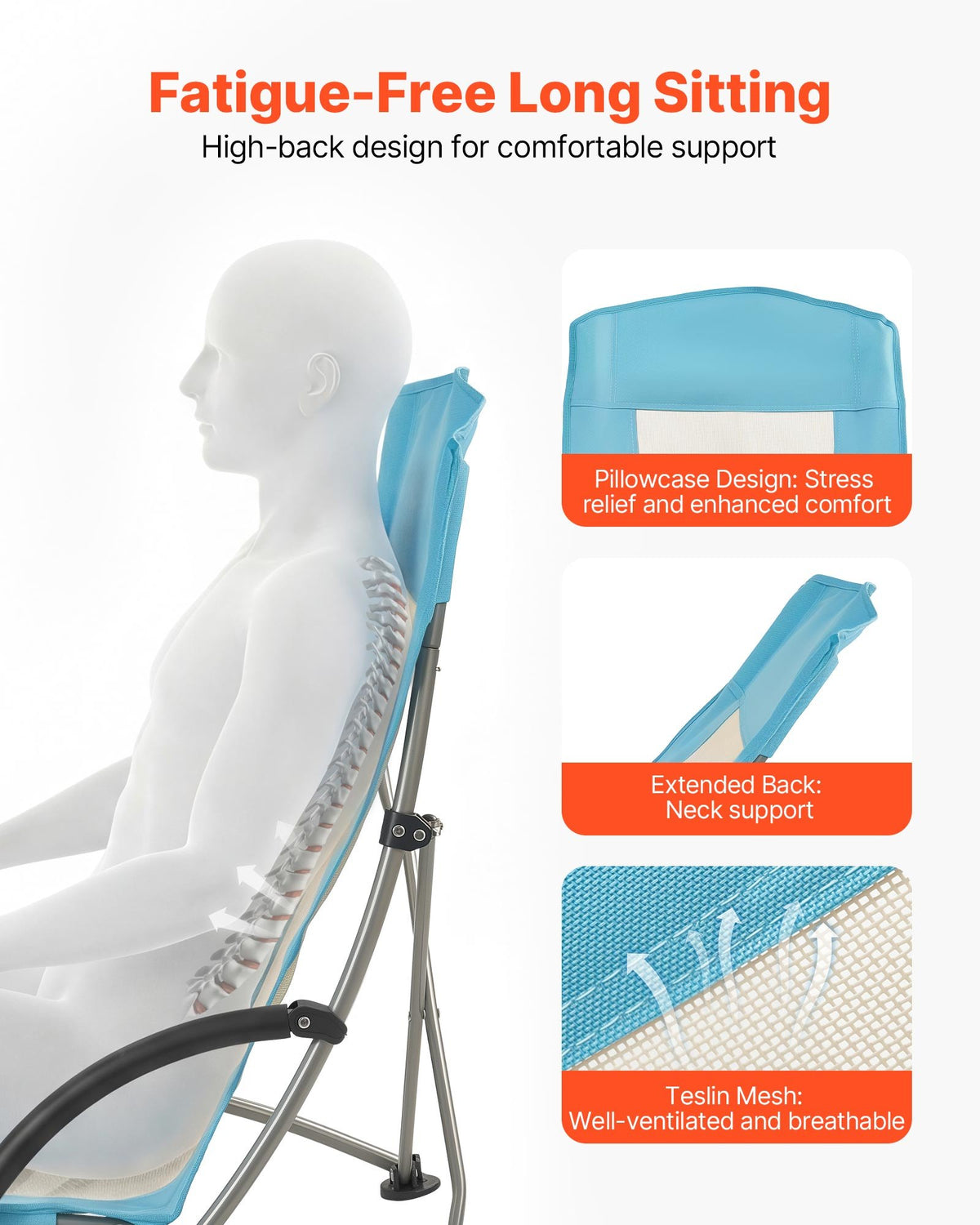 High Back Folding Beach and Camping Chair with Mesh Back, Cu - view 3