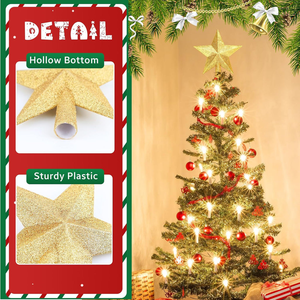 Gold Star Christmas Tree Topper 8 in, Shatterproof Holiday O - view 2