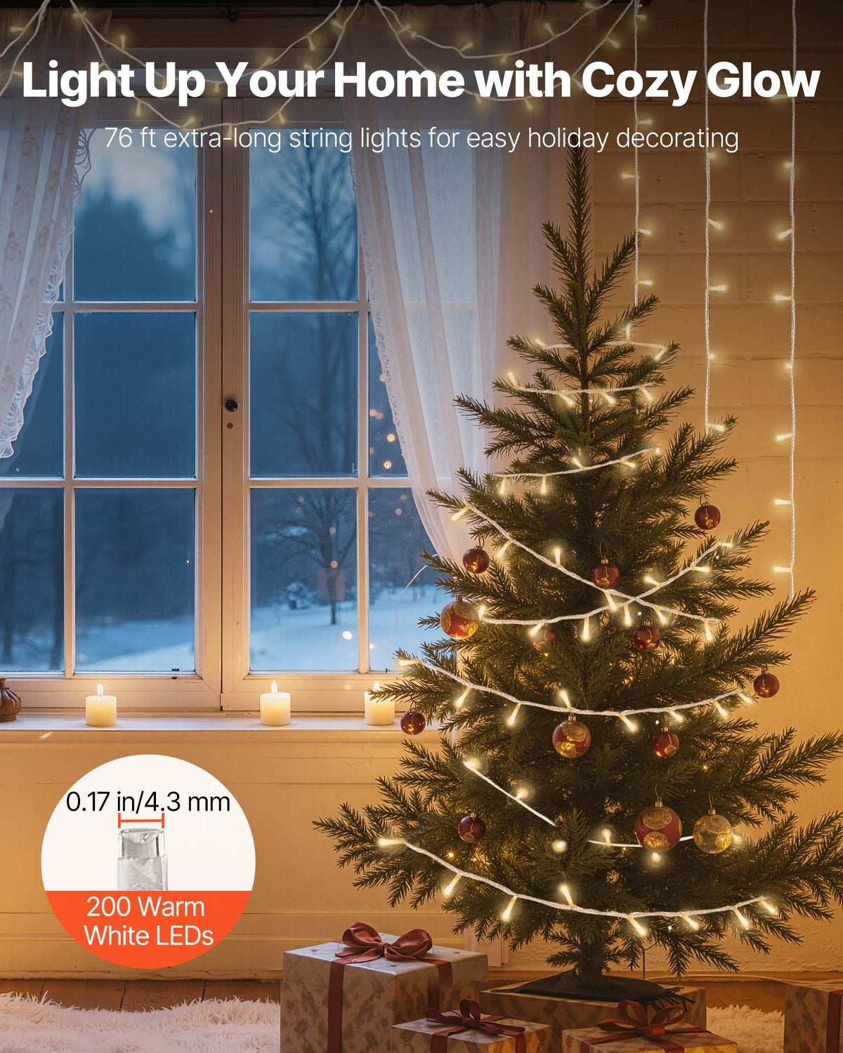 Warm White Christmas String Lights 76 ft 200 LED, Connectabl - view 2