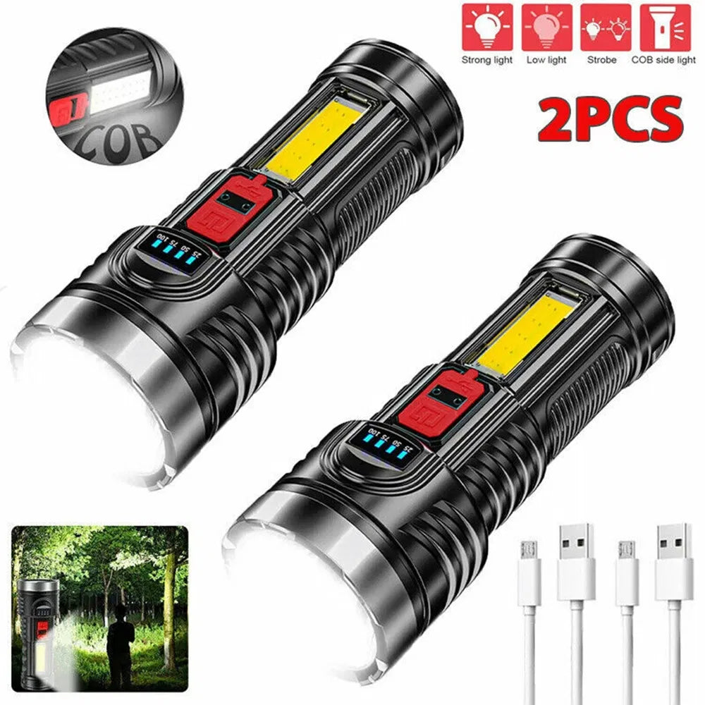 USB Rechargeable LED Flashlight 2-Pack with COB Side Light,  - view 1