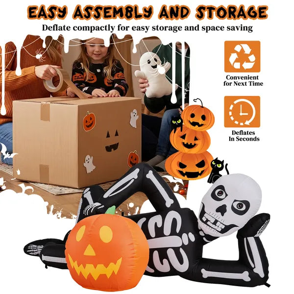 7 ft Inflatable Lying Skeleton with 7 LED Lights, Halloween  - view 5