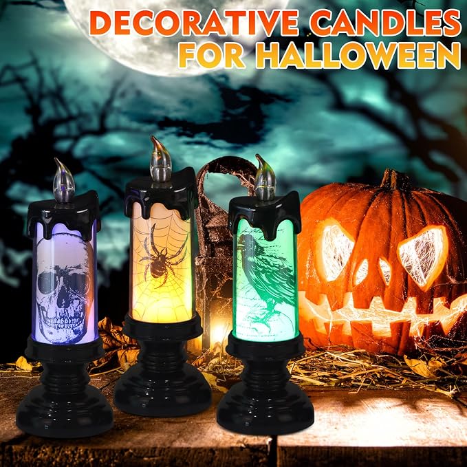 Black Flameless LED Candles 3-Pack with Remote, Skull and Sp - view 1