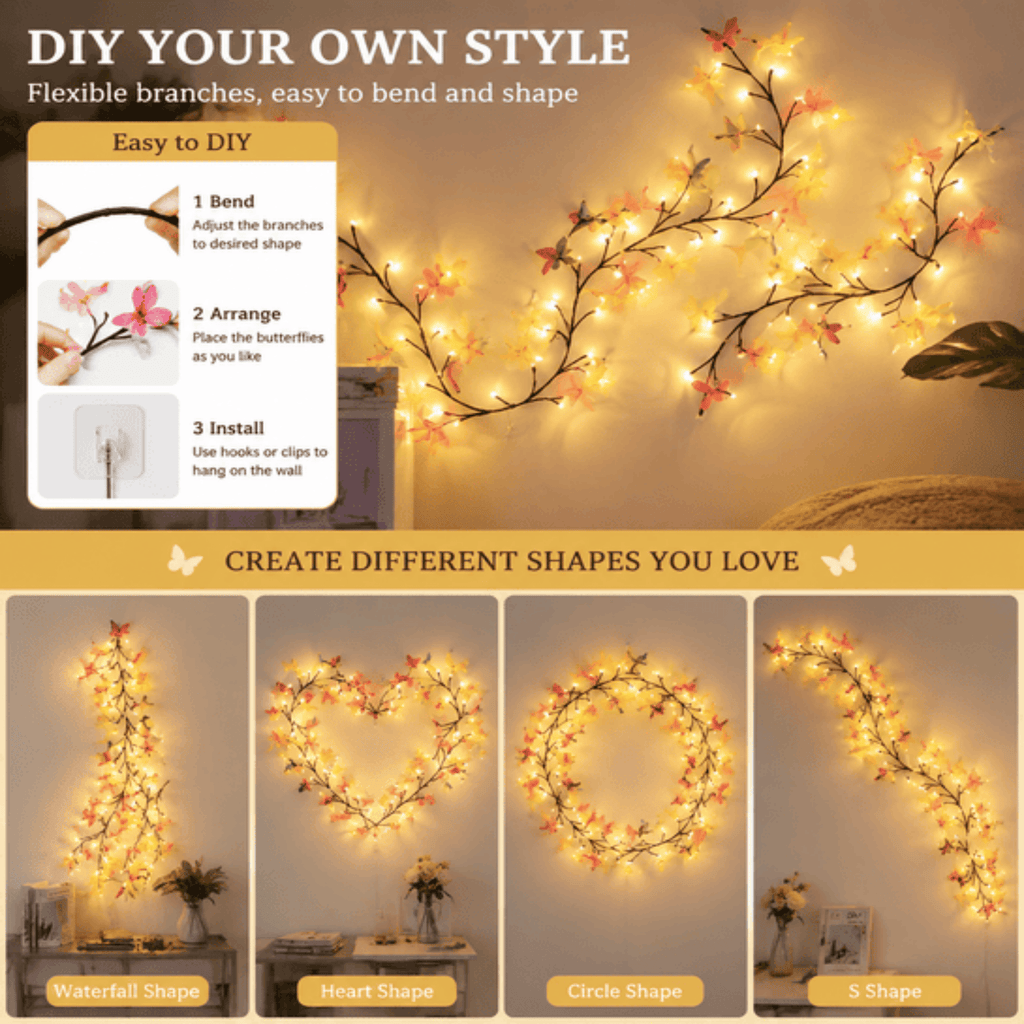 Lighted Butterfly Branch Wall Lights with Remote, Warm White - view 7