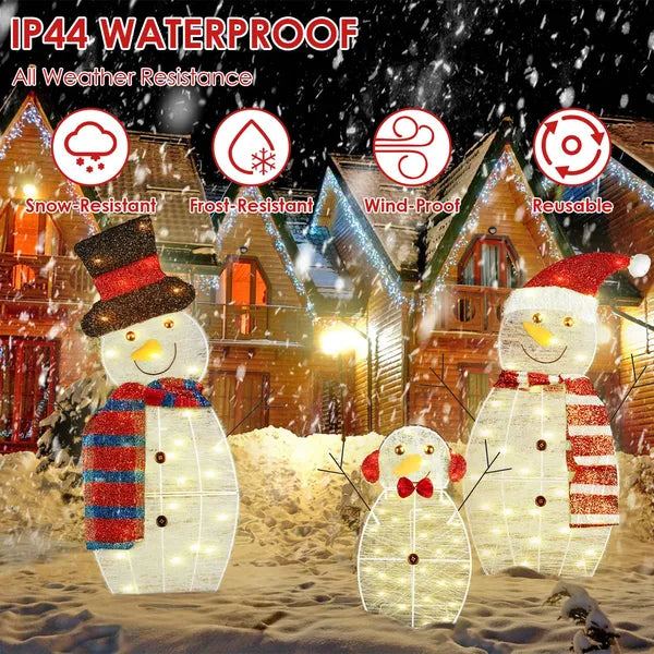 Lighted 2D Snowman Family Set of 3, 60 LED Outdoor Christmas - view 5