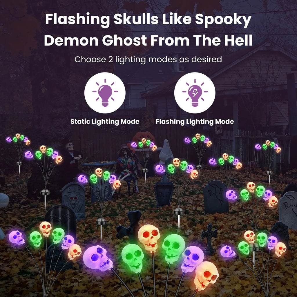 Solar Skull Stake Lights 4-Pack, 6 Glowing Skulls Each, Outd - view 4
